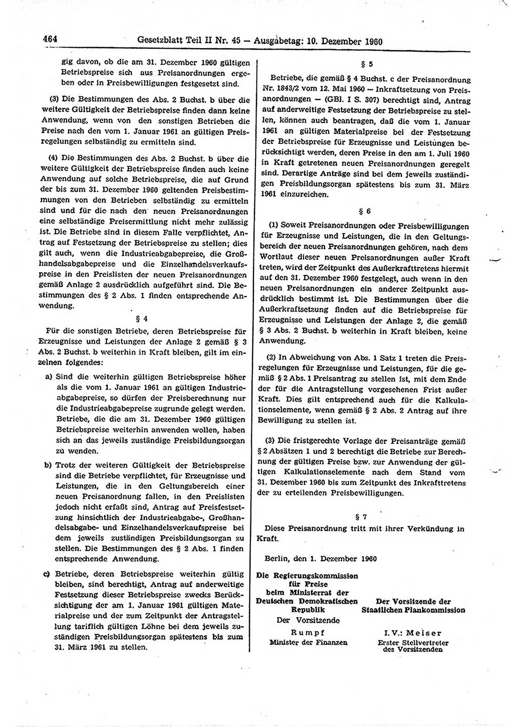 Gesetzblatt (GBl.) der Deutschen Demokratischen Republik (DDR) Teil ⅠⅠ 1960, Seite 464 (GBl. DDR ⅠⅠ 1960, S. 464)