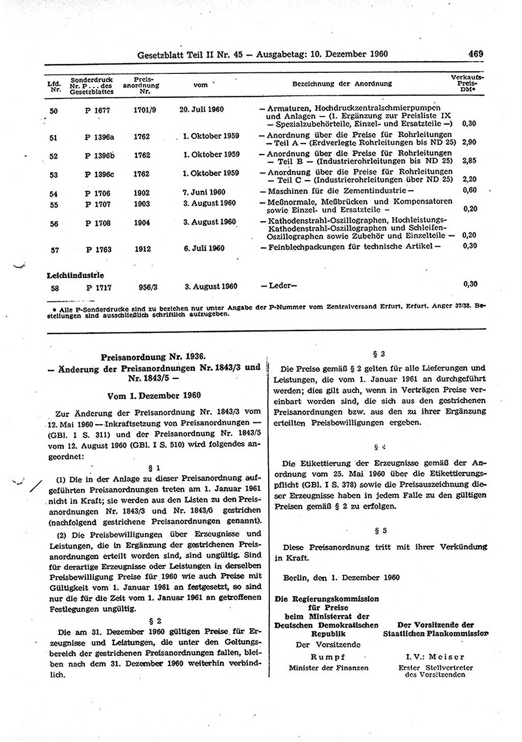 Gesetzblatt (GBl.) der Deutschen Demokratischen Republik (DDR) Teil ⅠⅠ 1960, Seite 469 (GBl. DDR ⅠⅠ 1960, S. 469)
