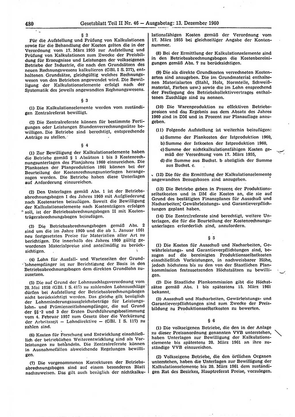 Gesetzblatt (GBl.) der Deutschen Demokratischen Republik (DDR) Teil ⅠⅠ 1960, Seite 480 (GBl. DDR ⅠⅠ 1960, S. 480)