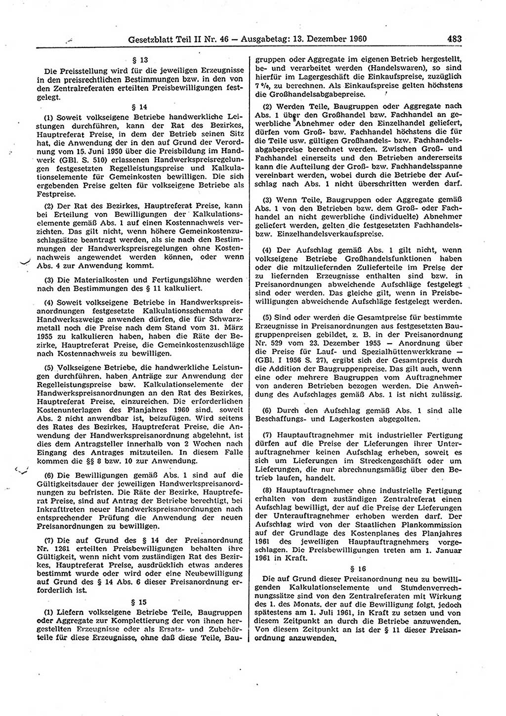 Gesetzblatt (GBl.) der Deutschen Demokratischen Republik (DDR) Teil ⅠⅠ 1960, Seite 483 (GBl. DDR ⅠⅠ 1960, S. 483)