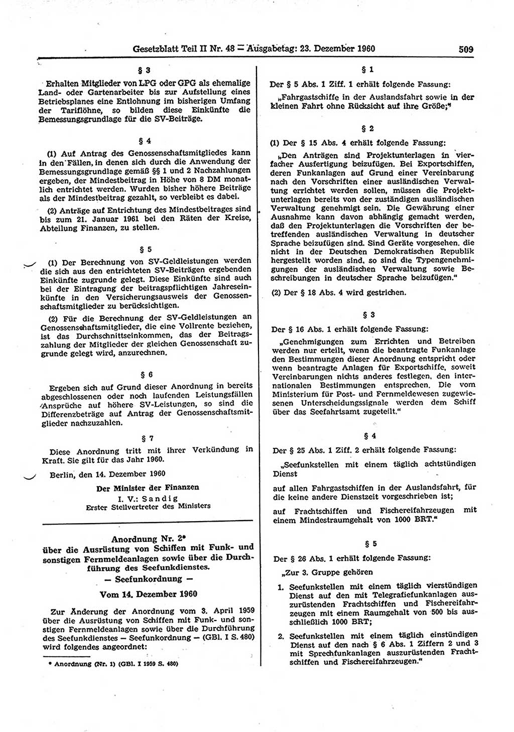 Gesetzblatt (GBl.) der Deutschen Demokratischen Republik (DDR) Teil ⅠⅠ 1960, Seite 509 (GBl. DDR ⅠⅠ 1960, S. 509)