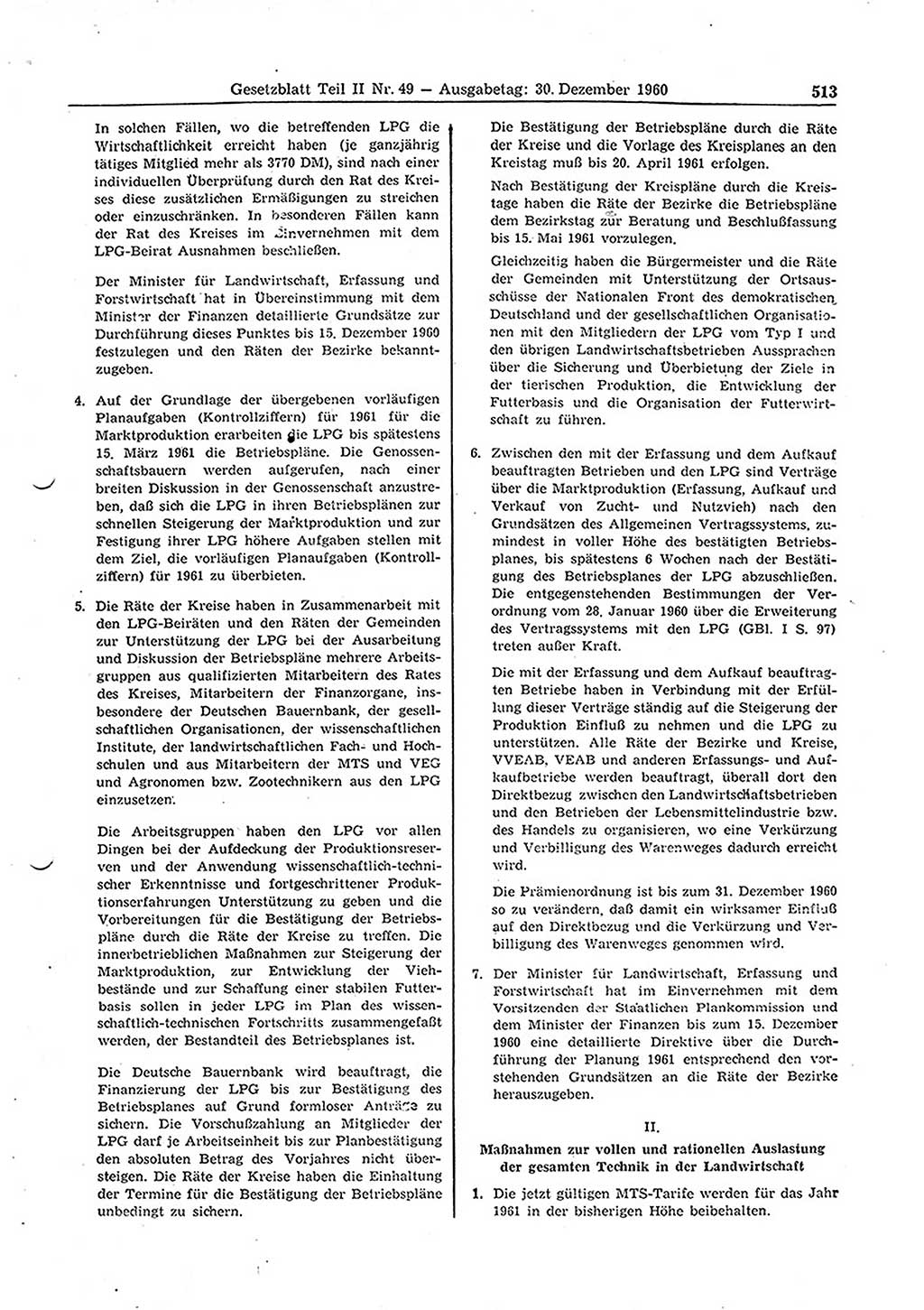 Gesetzblatt (GBl.) der Deutschen Demokratischen Republik (DDR) Teil ⅠⅠ 1960, Seite 513 (GBl. DDR ⅠⅠ 1960, S. 513)
