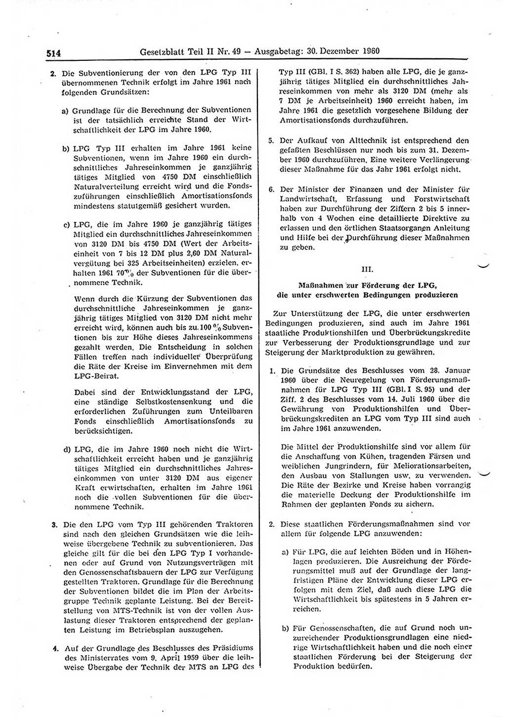 Gesetzblatt (GBl.) der Deutschen Demokratischen Republik (DDR) Teil ⅠⅠ 1960, Seite 514 (GBl. DDR ⅠⅠ 1960, S. 514)