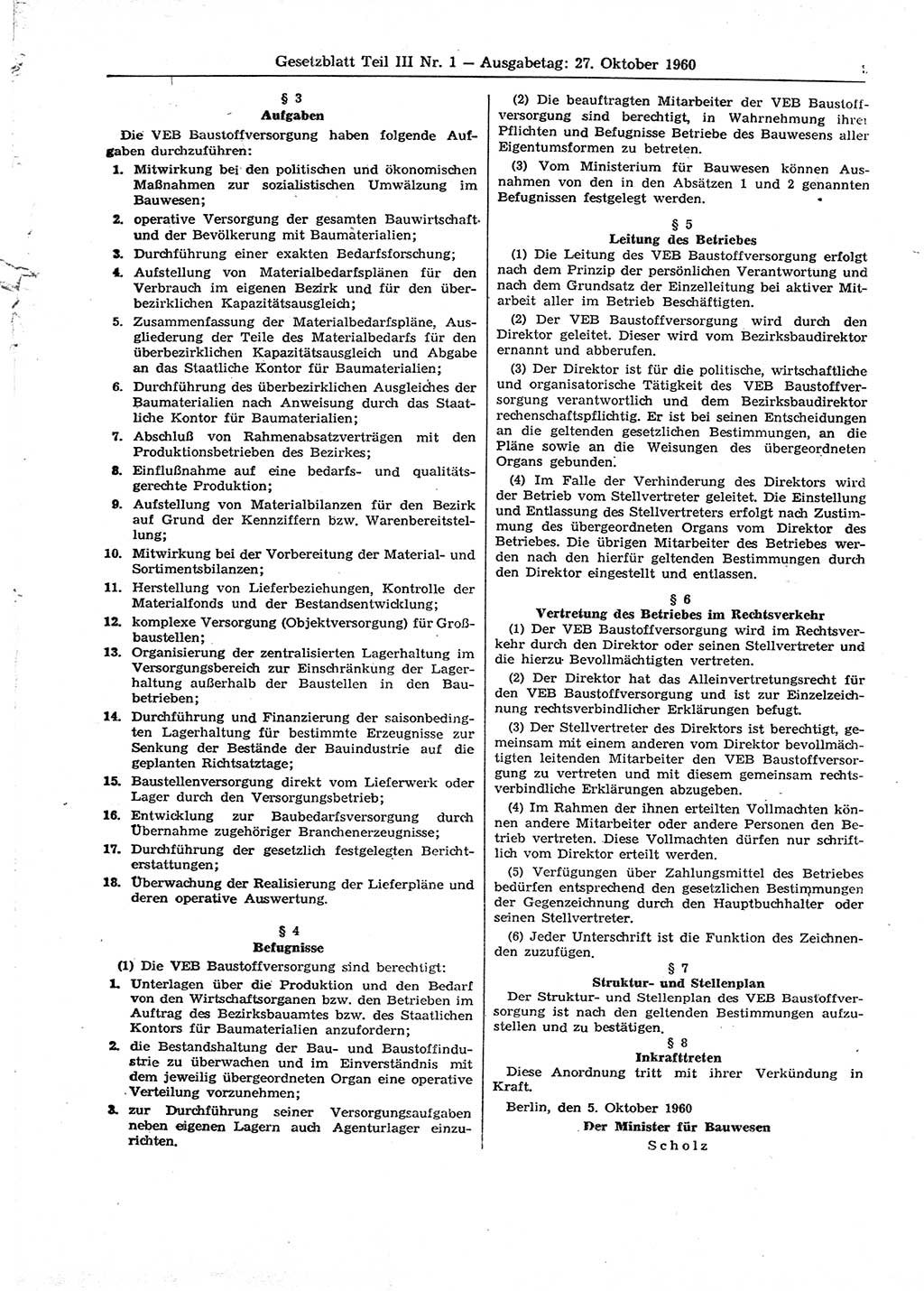 Gesetzblatt (GBl.) der Deutschen Demokratischen Republik (DDR) Teil ⅠⅠⅠ 1960, Seite 9 (GBl. DDR ⅠⅠⅠ 1960, S. 9)