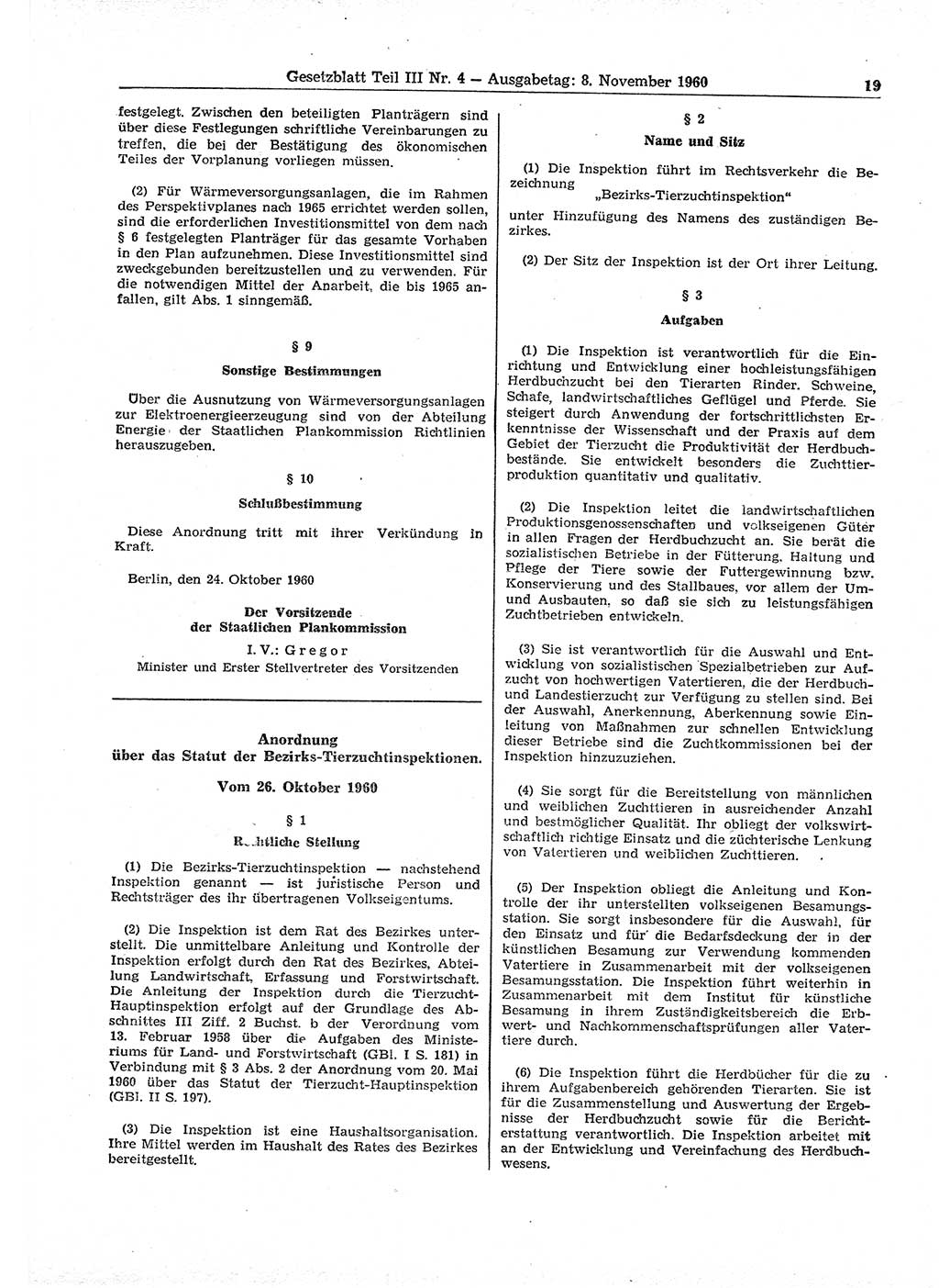 Gesetzblatt (GBl.) der Deutschen Demokratischen Republik (DDR) Teil ⅠⅠⅠ 1960, Seite 19 (GBl. DDR ⅠⅠⅠ 1960, S. 19)