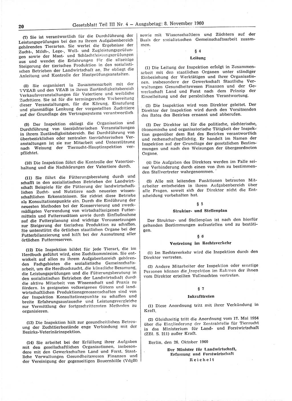 Gesetzblatt (GBl.) der Deutschen Demokratischen Republik (DDR) Teil ⅠⅠⅠ 1960, Seite 20 (GBl. DDR ⅠⅠⅠ 1960, S. 20)
