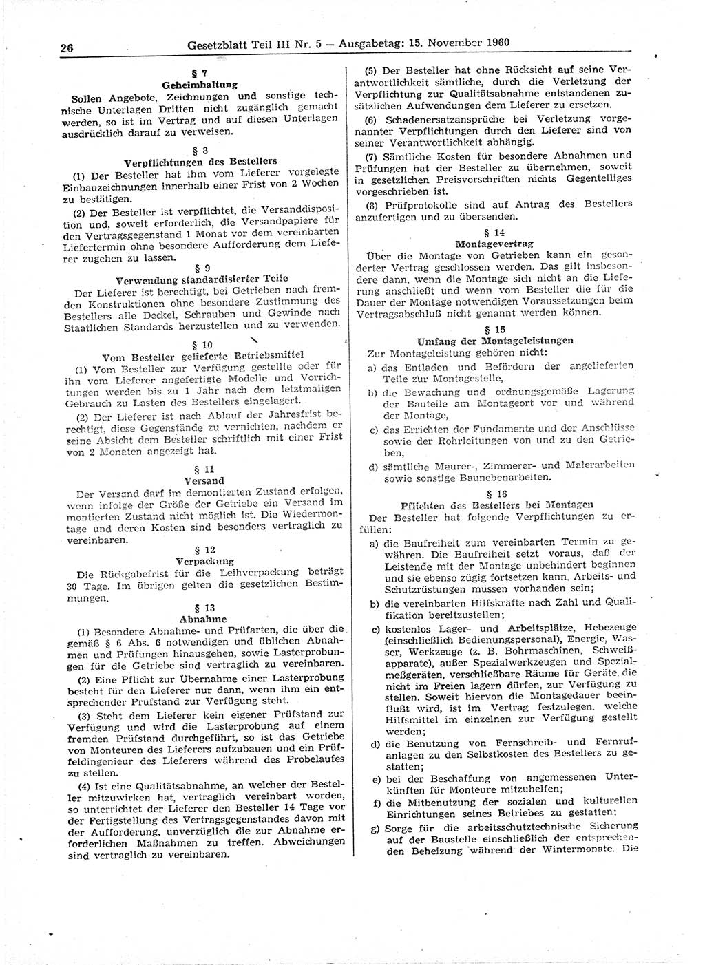 Gesetzblatt (GBl.) der Deutschen Demokratischen Republik (DDR) Teil ⅠⅠⅠ 1960, Seite 26 (GBl. DDR ⅠⅠⅠ 1960, S. 26)