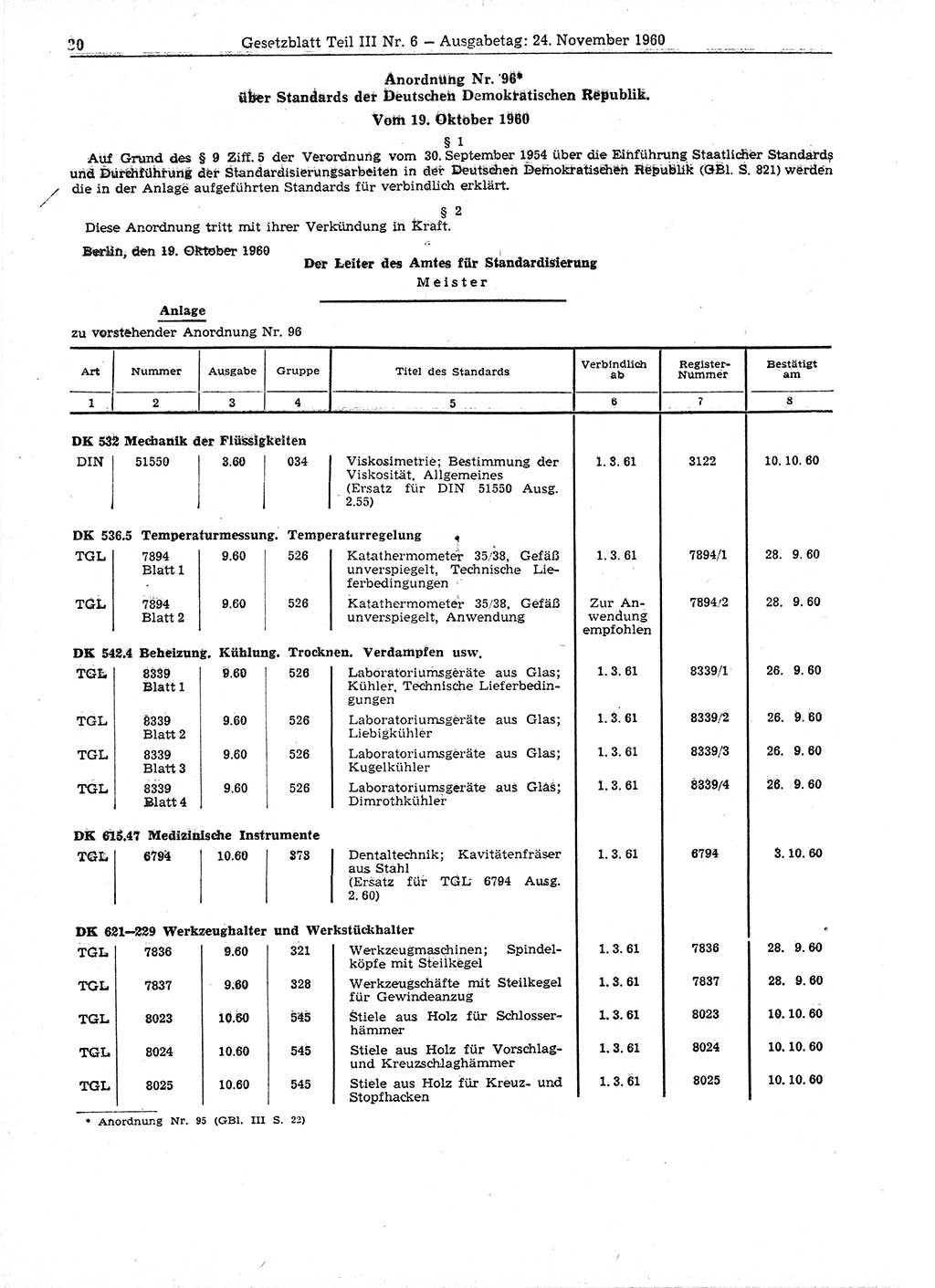 Gesetzblatt (GBl.) der Deutschen Demokratischen Republik (DDR) Teil ⅠⅠⅠ 1960, Seite 30 (GBl. DDR ⅠⅠⅠ 1960, S. 30)