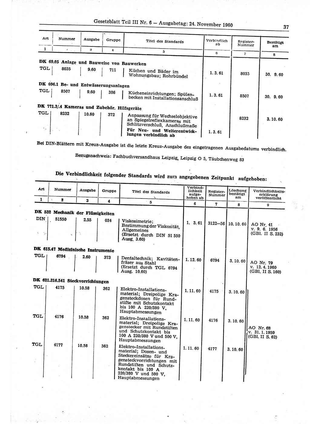 Gesetzblatt (GBl.) der Deutschen Demokratischen Republik (DDR) Teil ⅠⅠⅠ 1960, Seite 37 (GBl. DDR ⅠⅠⅠ 1960, S. 37)