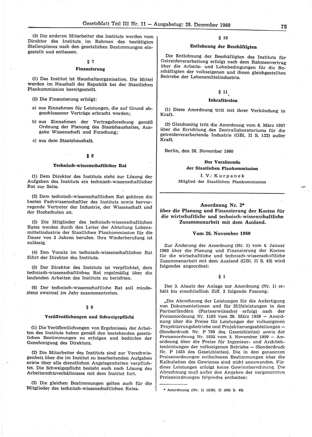 Gesetzblatt (GBl.) der Deutschen Demokratischen Republik (DDR) Teil ⅠⅠⅠ 1960, Seite 75 (GBl. DDR ⅠⅠⅠ 1960, S. 75)