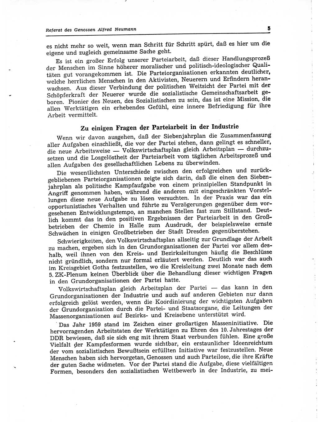 Neuer Weg (NW), Organ des Zentralkomitees (ZK) der SED (Sozialistische Einheitspartei Deutschlands) für Fragen des Parteilebens, 15. Jahrgang [Deutsche Demokratische Republik (DDR)] 1960, Seite 5 (NW ZK SED DDR 1960, S. 5)