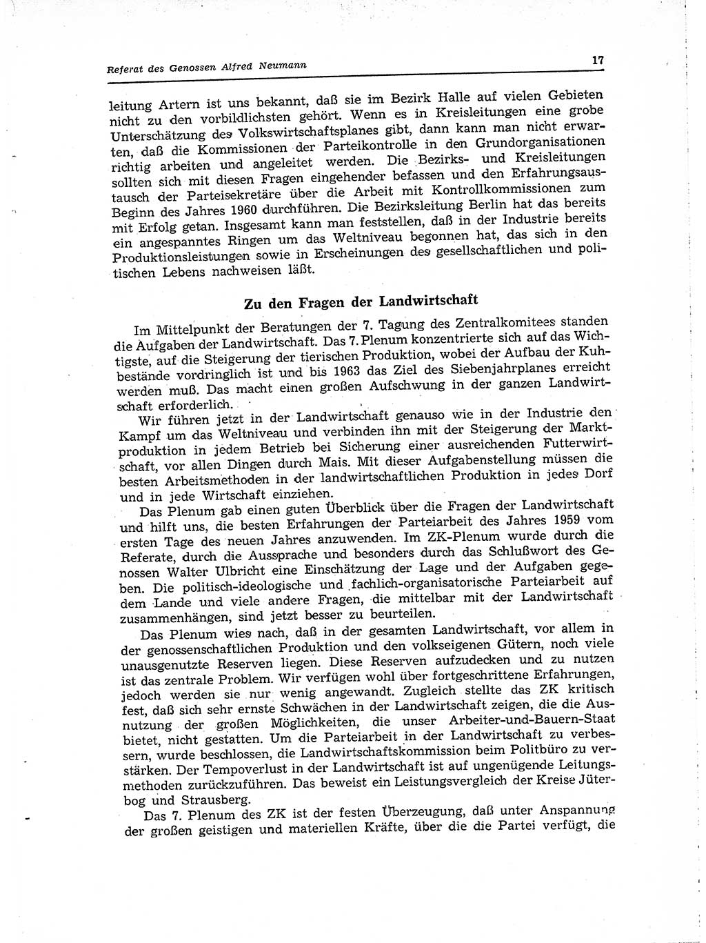 Neuer Weg (NW), Organ des Zentralkomitees (ZK) der SED (Sozialistische Einheitspartei Deutschlands) für Fragen des Parteilebens, 15. Jahrgang [Deutsche Demokratische Republik (DDR)] 1960, Seite 17 (NW ZK SED DDR 1960, S. 17)