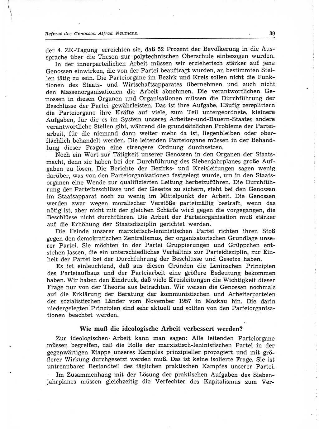 Neuer Weg (NW), Organ des Zentralkomitees (ZK) der SED (Sozialistische Einheitspartei Deutschlands) für Fragen des Parteilebens, 15. Jahrgang [Deutsche Demokratische Republik (DDR)] 1960, Seite 39 (NW ZK SED DDR 1960, S. 39)