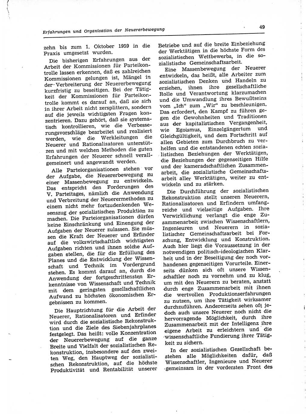 Neuer Weg (NW), Organ des Zentralkomitees (ZK) der SED (Sozialistische Einheitspartei Deutschlands) für Fragen des Parteilebens, 15. Jahrgang [Deutsche Demokratische Republik (DDR)] 1960, Seite 49 (NW ZK SED DDR 1960, S. 49)