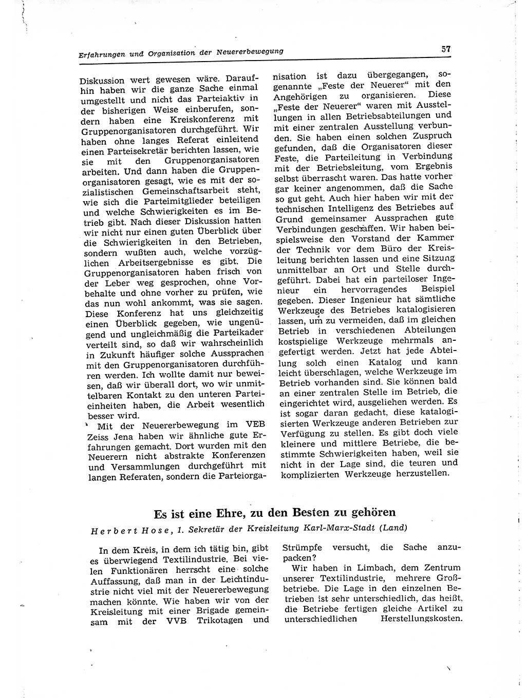 Neuer Weg (NW), Organ des Zentralkomitees (ZK) der SED (Sozialistische Einheitspartei Deutschlands) für Fragen des Parteilebens, 15. Jahrgang [Deutsche Demokratische Republik (DDR)] 1960, Seite 57 (NW ZK SED DDR 1960, S. 57)