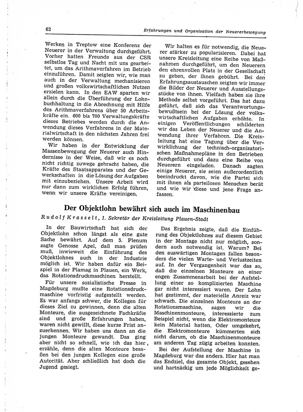 Neuer Weg (NW), Organ des Zentralkomitees (ZK) der SED (Sozialistische Einheitspartei Deutschlands) für Fragen des Parteilebens, 15. Jahrgang [Deutsche Demokratische Republik (DDR)] 1960, Seite 62 (NW ZK SED DDR 1960, S. 62)