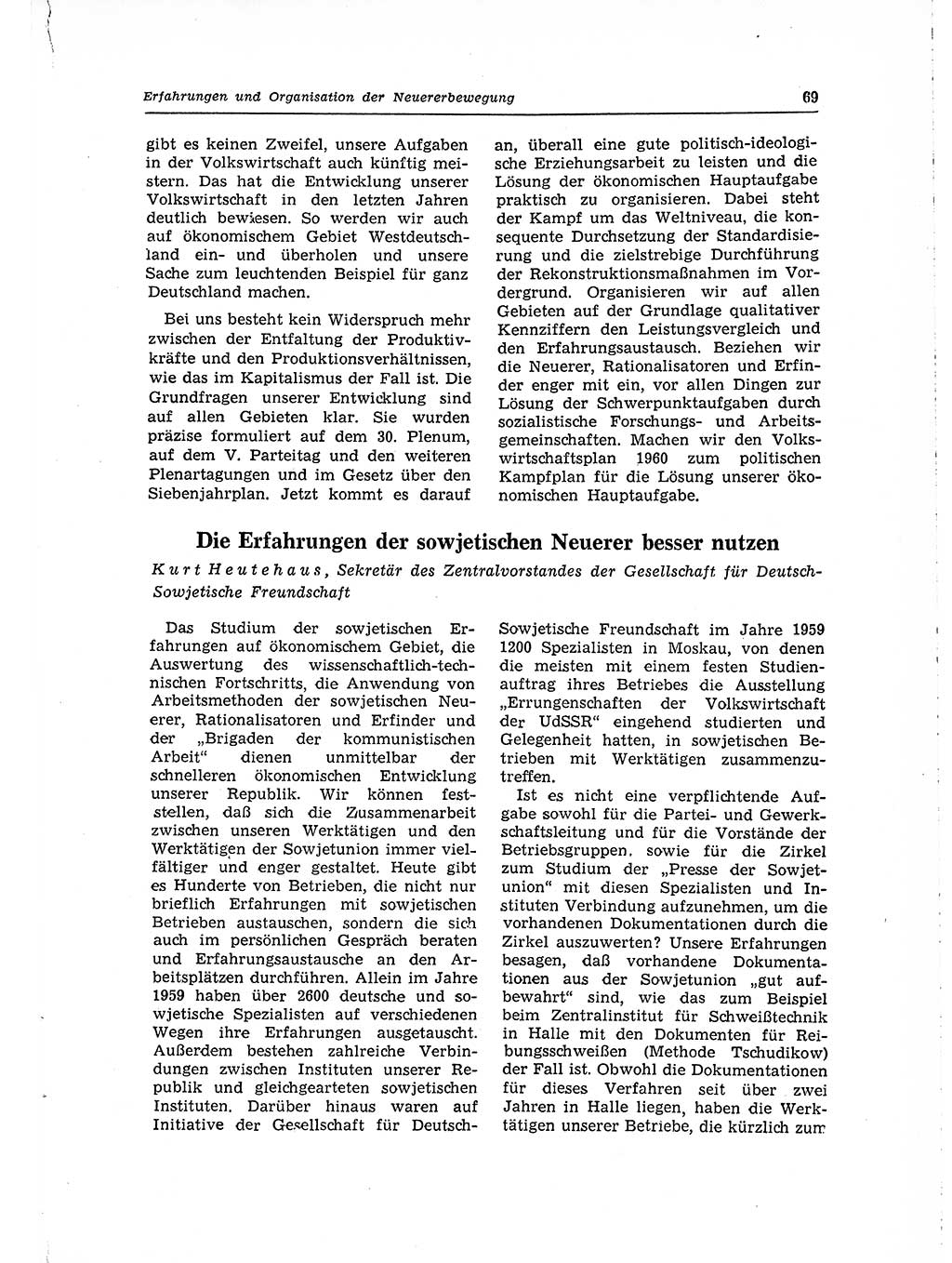 Neuer Weg (NW), Organ des Zentralkomitees (ZK) der SED (Sozialistische Einheitspartei Deutschlands) für Fragen des Parteilebens, 15. Jahrgang [Deutsche Demokratische Republik (DDR)] 1960, Seite 69 (NW ZK SED DDR 1960, S. 69)