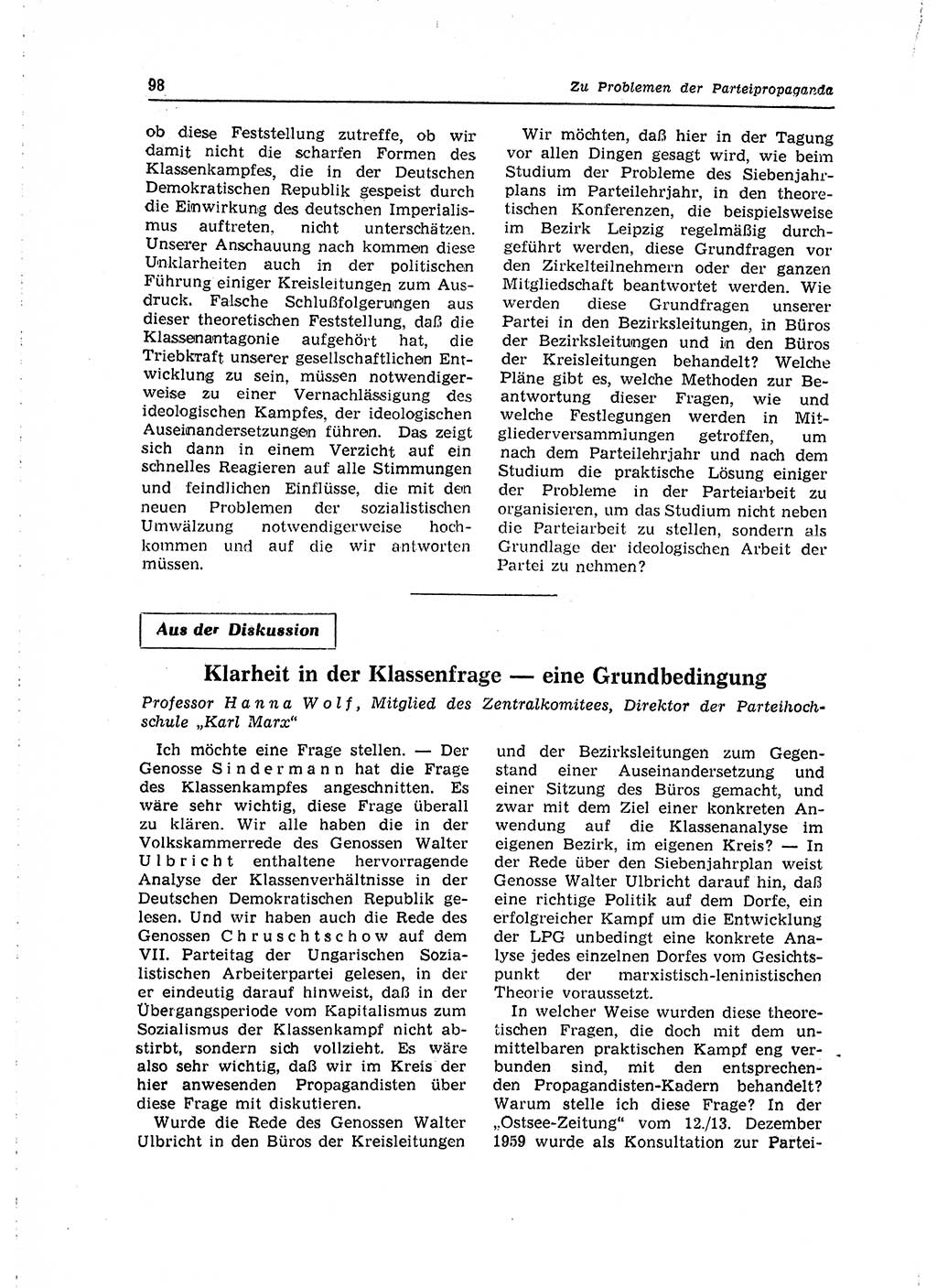 Neuer Weg (NW), Organ des Zentralkomitees (ZK) der SED (Sozialistische Einheitspartei Deutschlands) für Fragen des Parteilebens, 15. Jahrgang [Deutsche Demokratische Republik (DDR)] 1960, Seite 98 (NW ZK SED DDR 1960, S. 98)