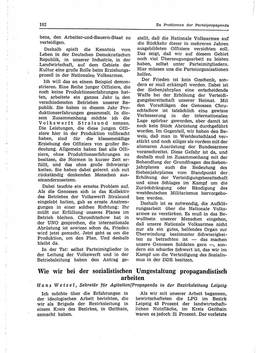 Neuer Weg (NW), Organ des Zentralkomitees (ZK) der SED (Sozialistische Einheitspartei Deutschlands) für Fragen des Parteilebens, 15. Jahrgang [Deutsche Demokratische Republik (DDR)] 1960, Seite 102 (NW ZK SED DDR 1960, S. 102)