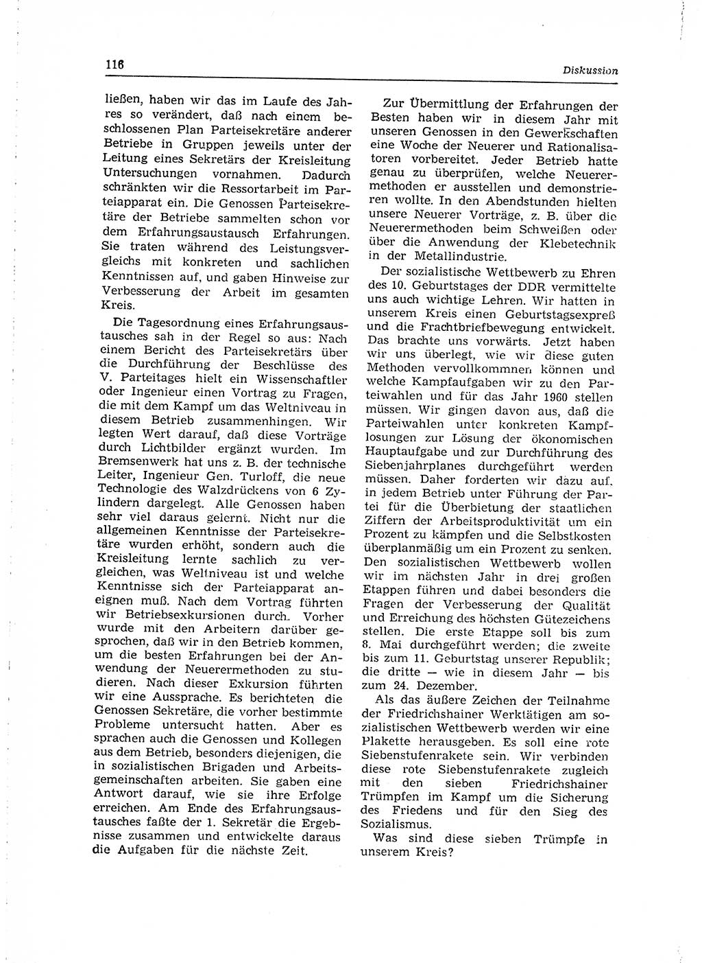 Neuer Weg (NW), Organ des Zentralkomitees (ZK) der SED (Sozialistische Einheitspartei Deutschlands) für Fragen des Parteilebens, 15. Jahrgang [Deutsche Demokratische Republik (DDR)] 1960, Seite 116 (NW ZK SED DDR 1960, S. 116)