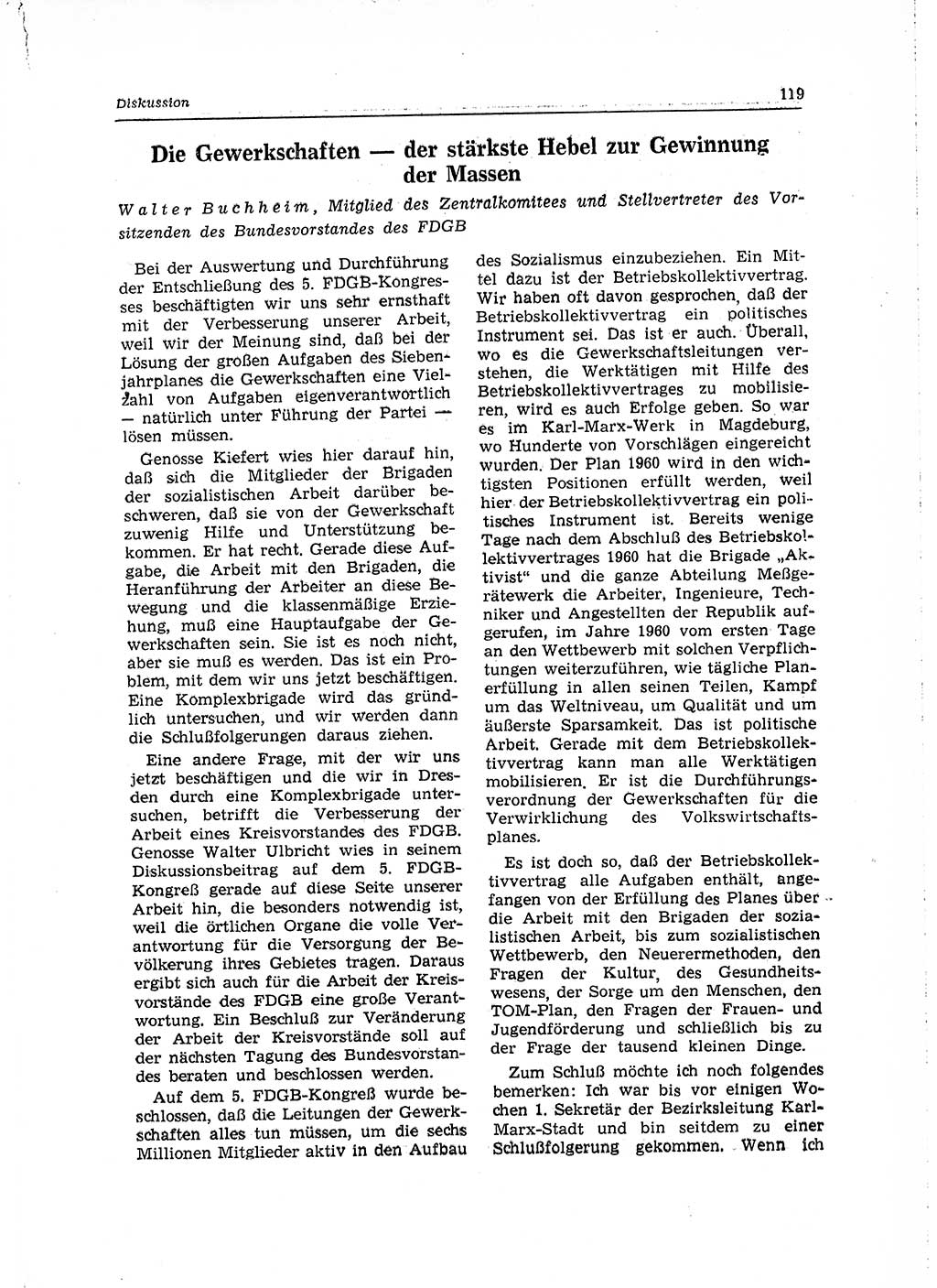 Neuer Weg (NW), Organ des Zentralkomitees (ZK) der SED (Sozialistische Einheitspartei Deutschlands) für Fragen des Parteilebens, 15. Jahrgang [Deutsche Demokratische Republik (DDR)] 1960, Seite 119 (NW ZK SED DDR 1960, S. 119)