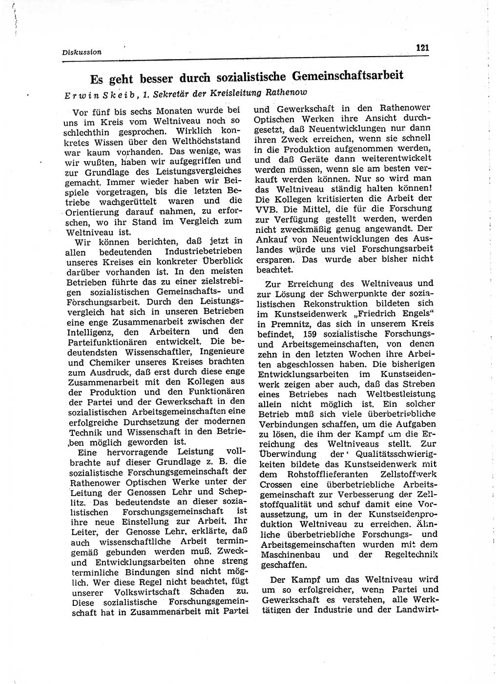 Neuer Weg (NW), Organ des Zentralkomitees (ZK) der SED (Sozialistische Einheitspartei Deutschlands) für Fragen des Parteilebens, 15. Jahrgang [Deutsche Demokratische Republik (DDR)] 1960, Seite 121 (NW ZK SED DDR 1960, S. 121)