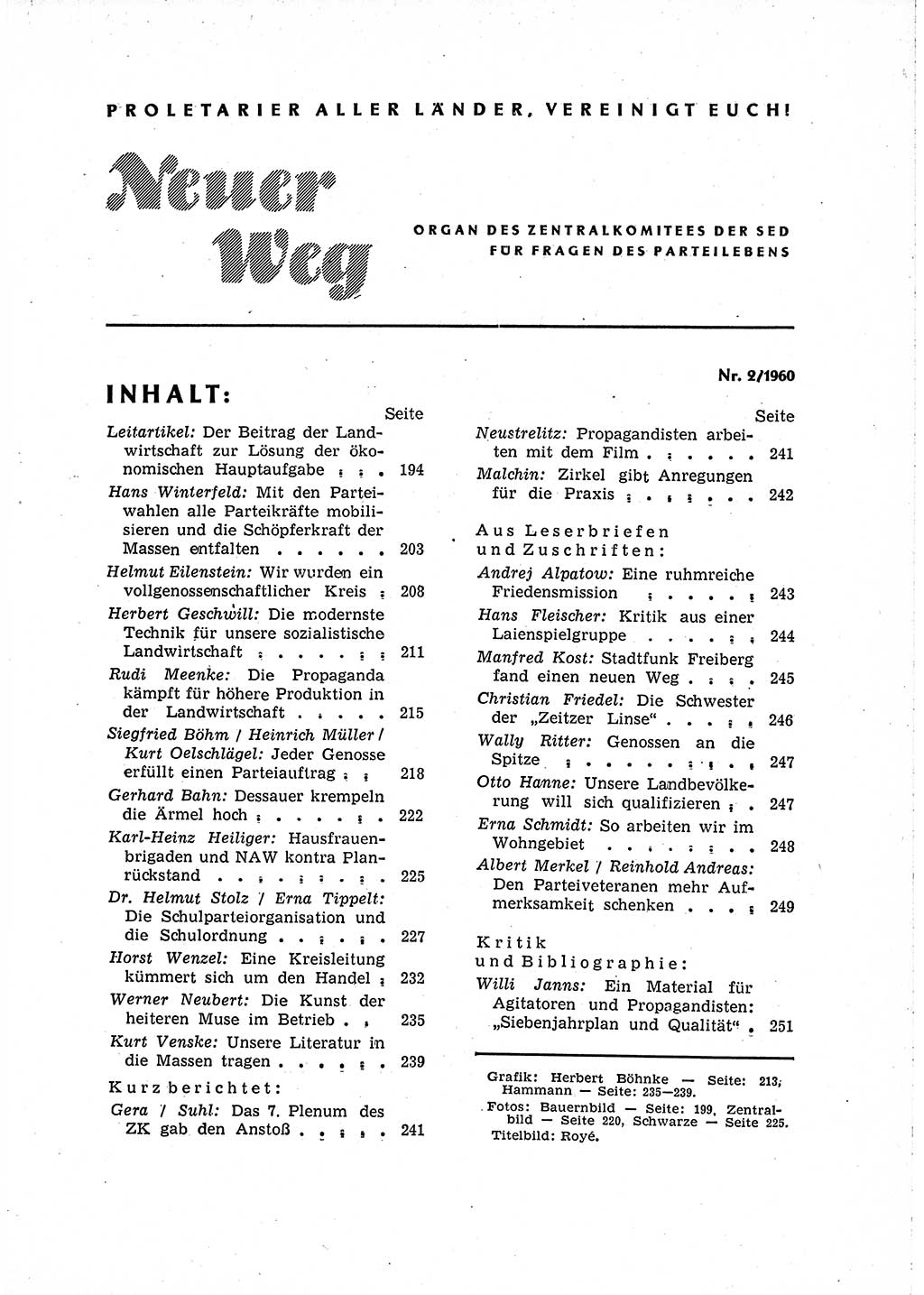Neuer Weg (NW), Organ des Zentralkomitees (ZK) der SED (Sozialistische Einheitspartei Deutschlands) für Fragen des Parteilebens, 15. Jahrgang [Deutsche Demokratische Republik (DDR)] 1960, Seite 193 (NW ZK SED DDR 1960, S. 193)