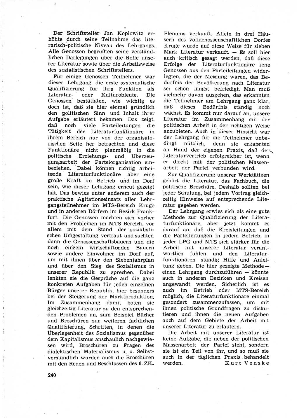 Neuer Weg (NW), Organ des Zentralkomitees (ZK) der SED (Sozialistische Einheitspartei Deutschlands) für Fragen des Parteilebens, 15. Jahrgang [Deutsche Demokratische Republik (DDR)] 1960, Seite 240 (NW ZK SED DDR 1960, S. 240)