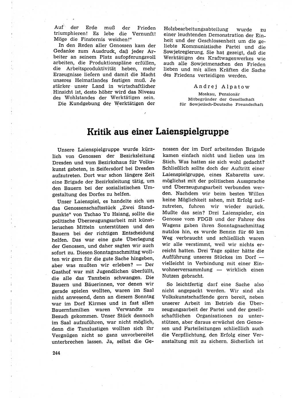 Neuer Weg (NW), Organ des Zentralkomitees (ZK) der SED (Sozialistische Einheitspartei Deutschlands) für Fragen des Parteilebens, 15. Jahrgang [Deutsche Demokratische Republik (DDR)] 1960, Seite 244 (NW ZK SED DDR 1960, S. 244)