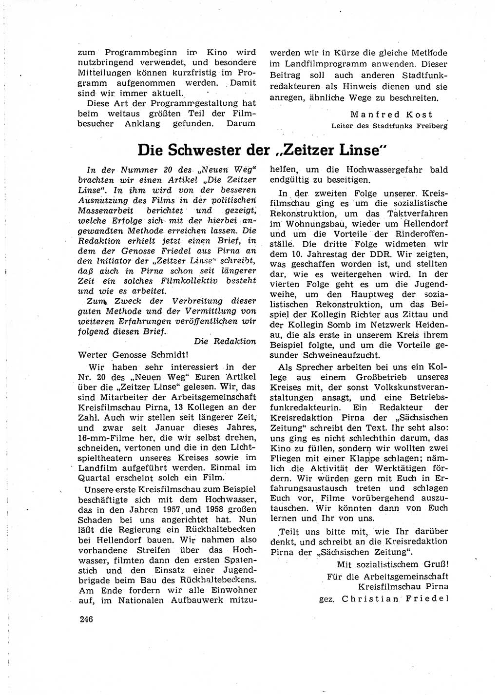 Neuer Weg (NW), Organ des Zentralkomitees (ZK) der SED (Sozialistische Einheitspartei Deutschlands) für Fragen des Parteilebens, 15. Jahrgang [Deutsche Demokratische Republik (DDR)] 1960, Seite 246 (NW ZK SED DDR 1960, S. 246)