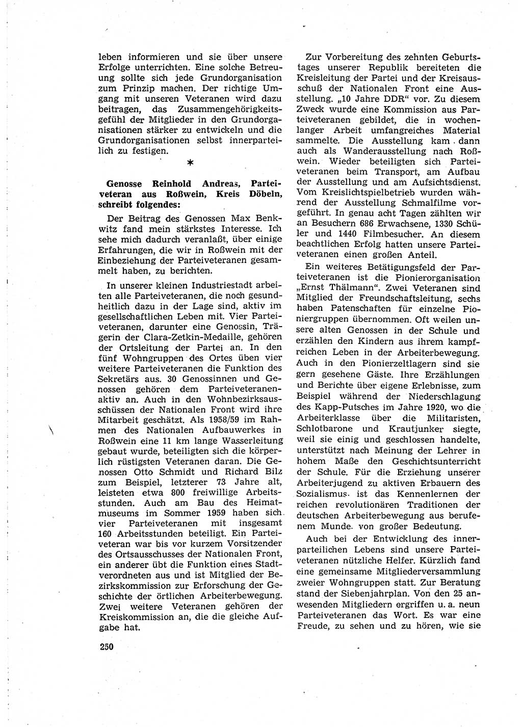 Neuer Weg (NW), Organ des Zentralkomitees (ZK) der SED (Sozialistische Einheitspartei Deutschlands) für Fragen des Parteilebens, 15. Jahrgang [Deutsche Demokratische Republik (DDR)] 1960, Seite 250 (NW ZK SED DDR 1960, S. 250)