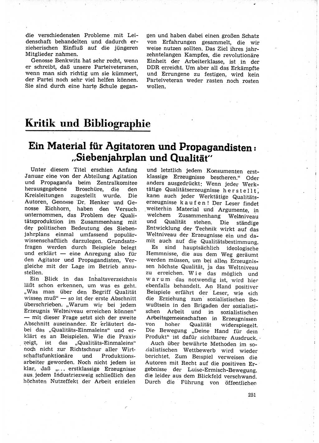 Neuer Weg (NW), Organ des Zentralkomitees (ZK) der SED (Sozialistische Einheitspartei Deutschlands) für Fragen des Parteilebens, 15. Jahrgang [Deutsche Demokratische Republik (DDR)] 1960, Seite 251 (NW ZK SED DDR 1960, S. 251)