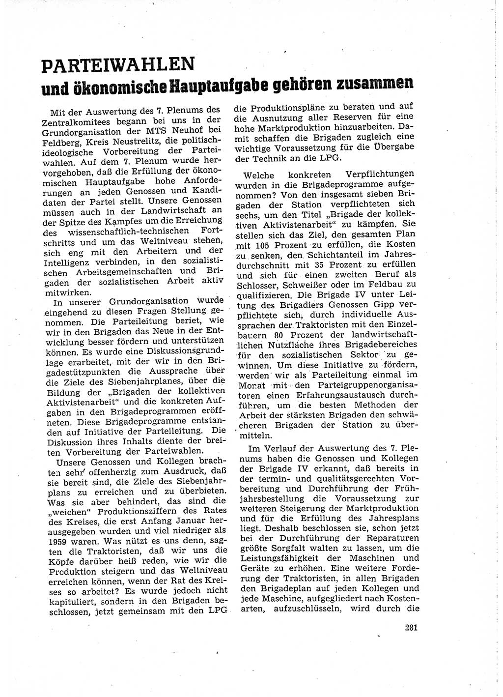 Neuer Weg (NW), Organ des Zentralkomitees (ZK) der SED (Sozialistische Einheitspartei Deutschlands) für Fragen des Parteilebens, 15. Jahrgang [Deutsche Demokratische Republik (DDR)] 1960, Seite 281 (NW ZK SED DDR 1960, S. 281)