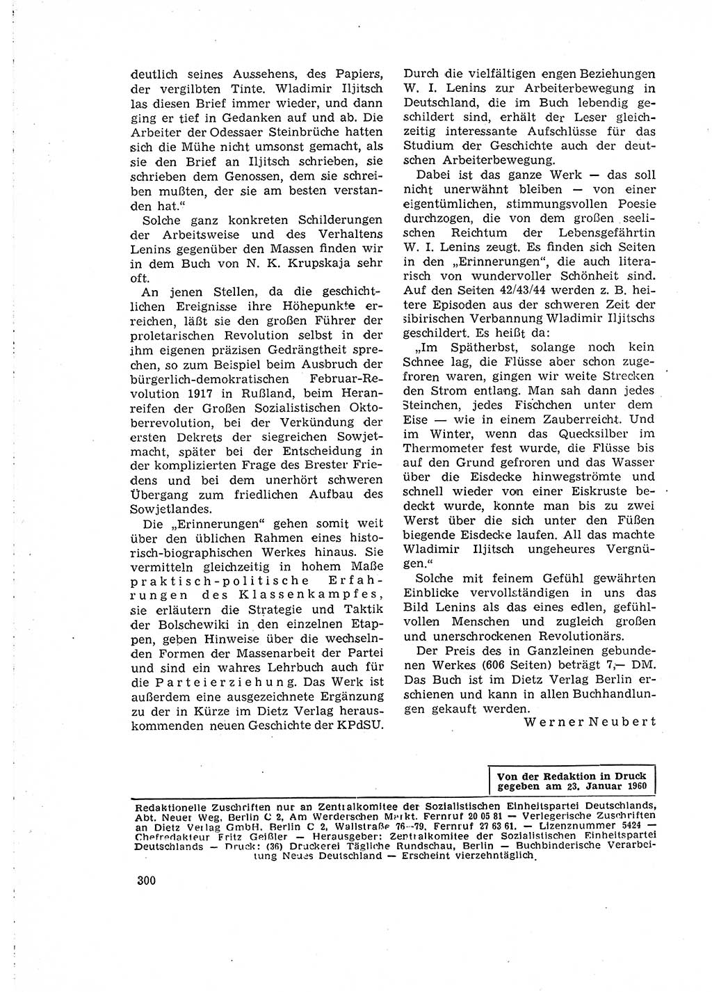 Neuer Weg (NW), Organ des Zentralkomitees (ZK) der SED (Sozialistische Einheitspartei Deutschlands) für Fragen des Parteilebens, 15. Jahrgang [Deutsche Demokratische Republik (DDR)] 1960, Seite 300 (NW ZK SED DDR 1960, S. 300)