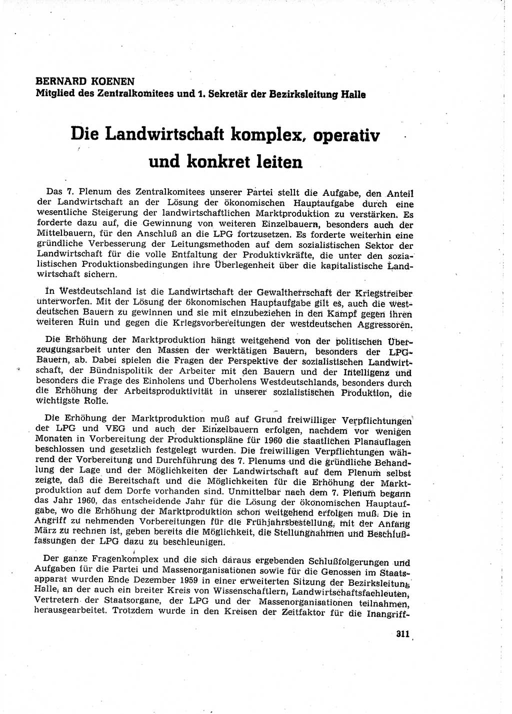 Neuer Weg (NW), Organ des Zentralkomitees (ZK) der SED (Sozialistische Einheitspartei Deutschlands) für Fragen des Parteilebens, 15. Jahrgang [Deutsche Demokratische Republik (DDR)] 1960, Seite 311 (NW ZK SED DDR 1960, S. 311)