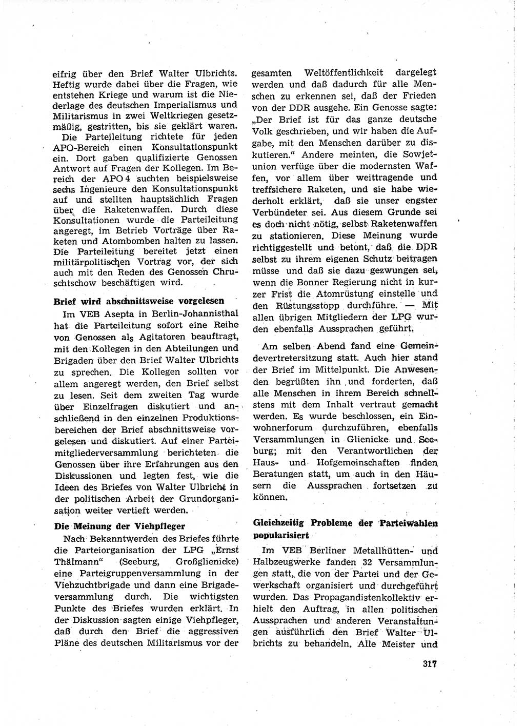 Neuer Weg (NW), Organ des Zentralkomitees (ZK) der SED (Sozialistische Einheitspartei Deutschlands) für Fragen des Parteilebens, 15. Jahrgang [Deutsche Demokratische Republik (DDR)] 1960, Seite 317 (NW ZK SED DDR 1960, S. 317)