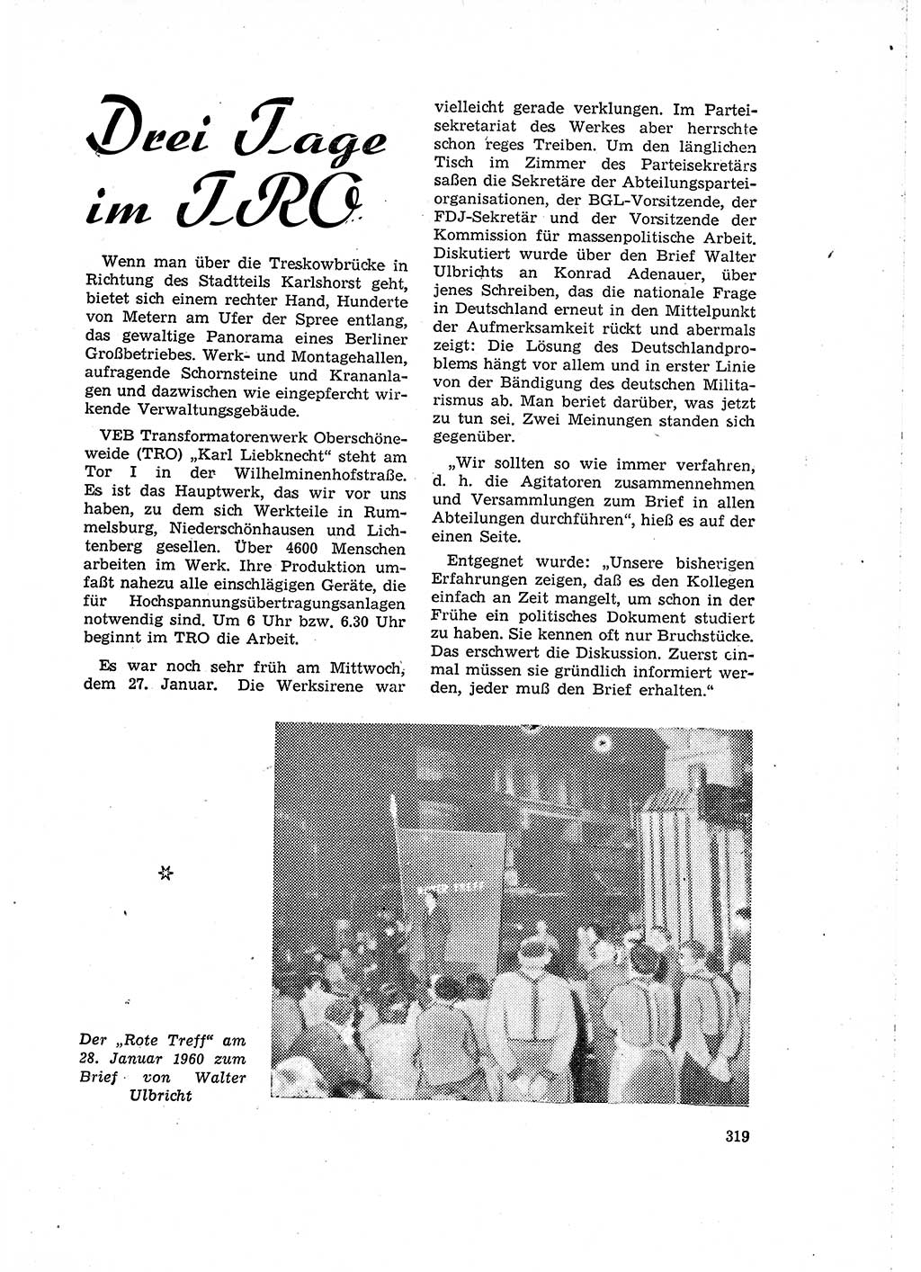 Neuer Weg (NW), Organ des Zentralkomitees (ZK) der SED (Sozialistische Einheitspartei Deutschlands) für Fragen des Parteilebens, 15. Jahrgang [Deutsche Demokratische Republik (DDR)] 1960, Seite 319 (NW ZK SED DDR 1960, S. 319)