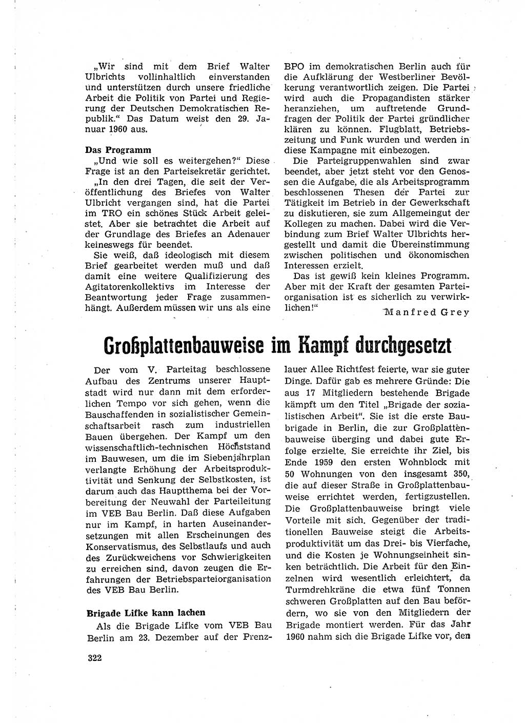 Neuer Weg (NW), Organ des Zentralkomitees (ZK) der SED (Sozialistische Einheitspartei Deutschlands) für Fragen des Parteilebens, 15. Jahrgang [Deutsche Demokratische Republik (DDR)] 1960, Seite 322 (NW ZK SED DDR 1960, S. 322)