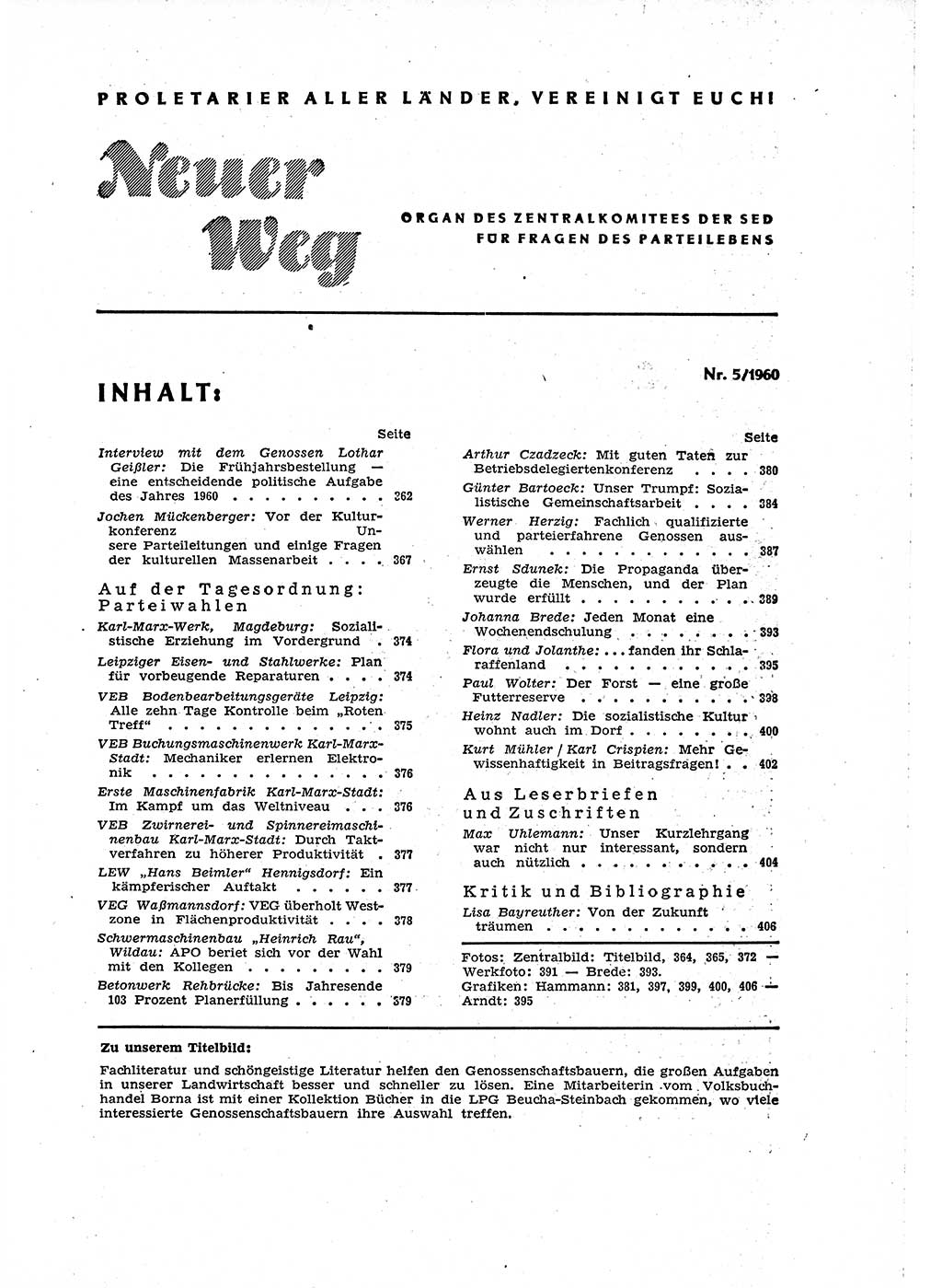 Neuer Weg (NW), Organ des Zentralkomitees (ZK) der SED (Sozialistische Einheitspartei Deutschlands) für Fragen des Parteilebens, 15. Jahrgang [Deutsche Demokratische Republik (DDR)] 1960, Seite 361 (NW ZK SED DDR 1960, S. 361)