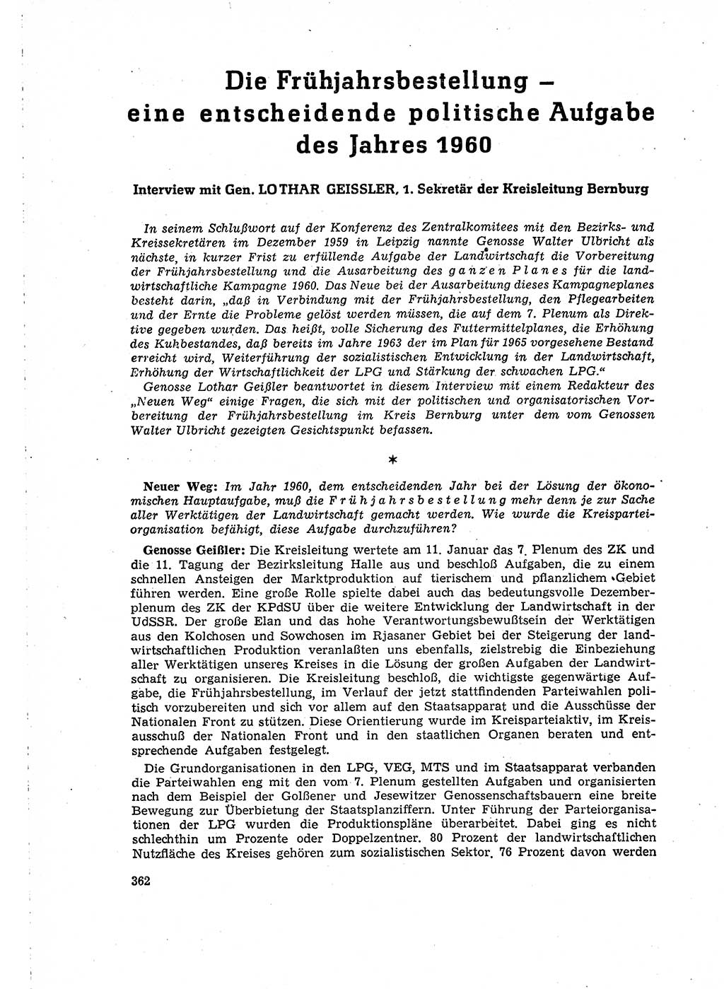 Neuer Weg (NW), Organ des Zentralkomitees (ZK) der SED (Sozialistische Einheitspartei Deutschlands) für Fragen des Parteilebens, 15. Jahrgang [Deutsche Demokratische Republik (DDR)] 1960, Seite 362 (NW ZK SED DDR 1960, S. 362)