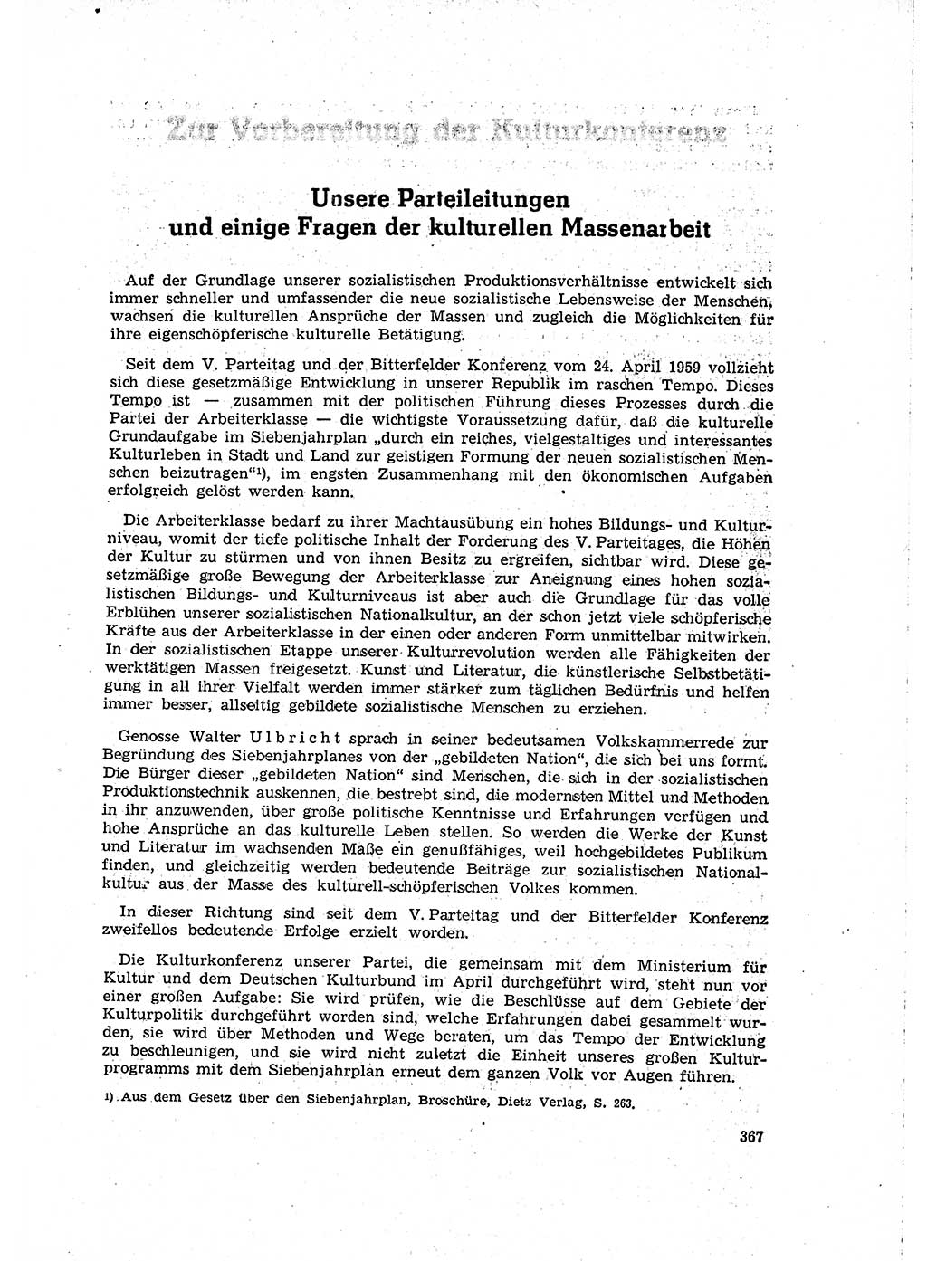 Neuer Weg (NW), Organ des Zentralkomitees (ZK) der SED (Sozialistische Einheitspartei Deutschlands) für Fragen des Parteilebens, 15. Jahrgang [Deutsche Demokratische Republik (DDR)] 1960, Seite 367 (NW ZK SED DDR 1960, S. 367)