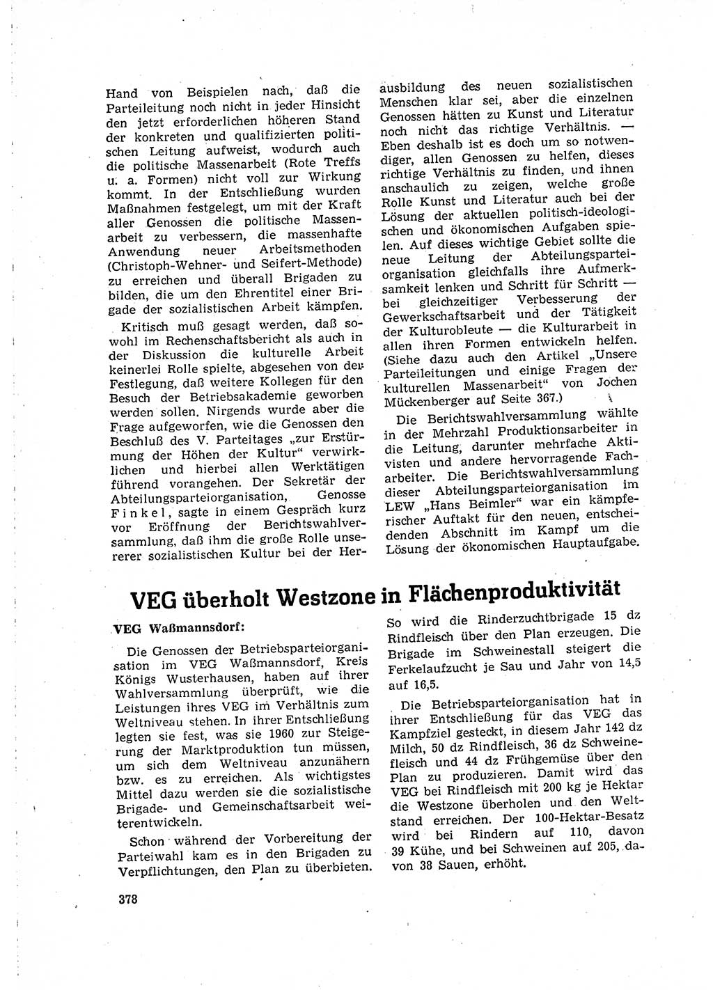 Neuer Weg (NW), Organ des Zentralkomitees (ZK) der SED (Sozialistische Einheitspartei Deutschlands) für Fragen des Parteilebens, 15. Jahrgang [Deutsche Demokratische Republik (DDR)] 1960, Seite 378 (NW ZK SED DDR 1960, S. 378)