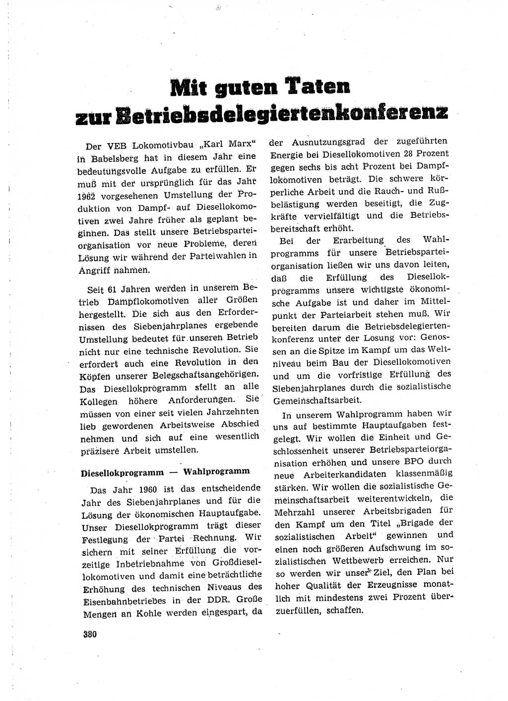 Neuer Weg (NW), Organ des Zentralkomitees (ZK) der SED (Sozialistische Einheitspartei Deutschlands) für Fragen des Parteilebens, 15. Jahrgang [Deutsche Demokratische Republik (DDR)] 1960, Seite 380 (NW ZK SED DDR 1960, S. 380)