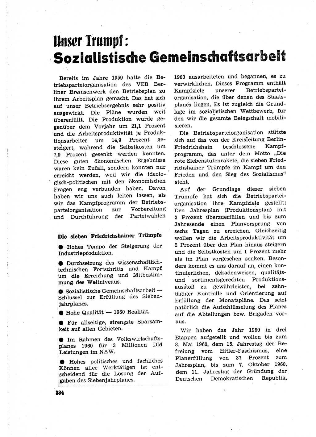 Neuer Weg (NW), Organ des Zentralkomitees (ZK) der SED (Sozialistische Einheitspartei Deutschlands) für Fragen des Parteilebens, 15. Jahrgang [Deutsche Demokratische Republik (DDR)] 1960, Seite 384 (NW ZK SED DDR 1960, S. 384)