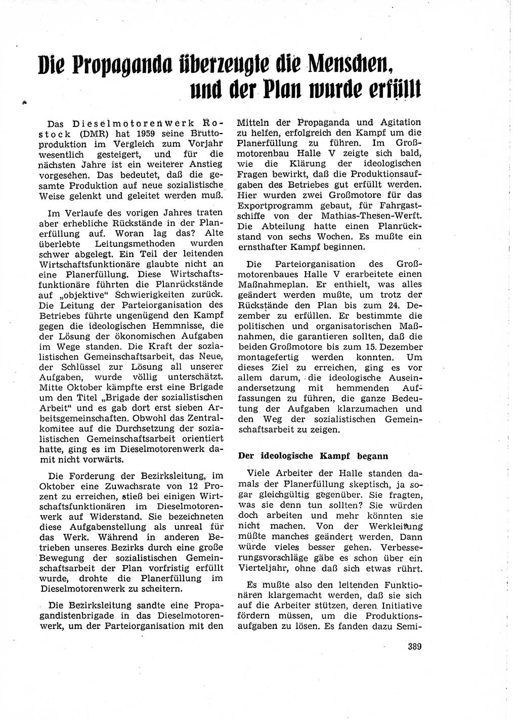 Neuer Weg (NW), Organ des Zentralkomitees (ZK) der SED (Sozialistische Einheitspartei Deutschlands) für Fragen des Parteilebens, 15. Jahrgang [Deutsche Demokratische Republik (DDR)] 1960, Seite 389 (NW ZK SED DDR 1960, S. 389)