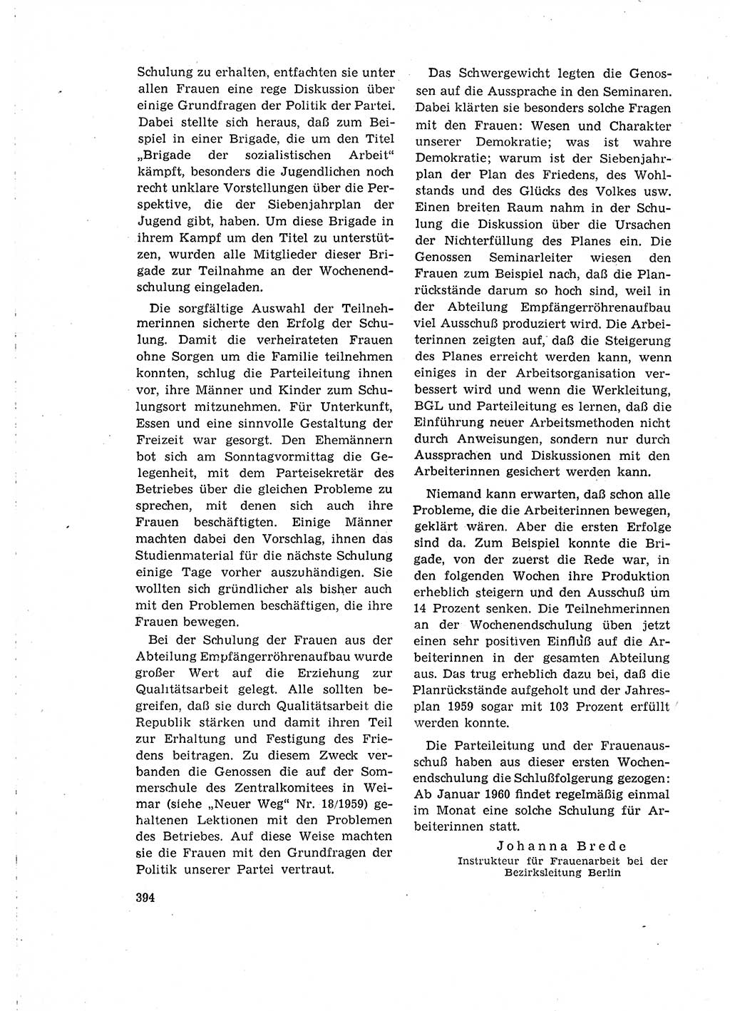 Neuer Weg (NW), Organ des Zentralkomitees (ZK) der SED (Sozialistische Einheitspartei Deutschlands) für Fragen des Parteilebens, 15. Jahrgang [Deutsche Demokratische Republik (DDR)] 1960, Seite 394 (NW ZK SED DDR 1960, S. 394)
