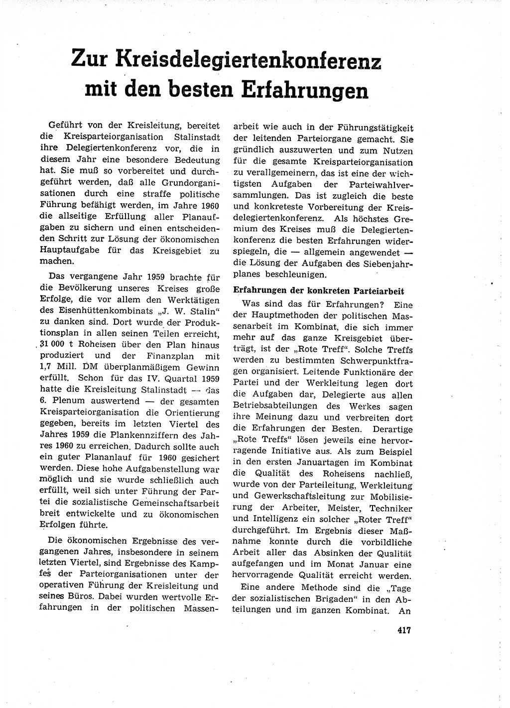 Neuer Weg (NW), Organ des Zentralkomitees (ZK) der SED (Sozialistische Einheitspartei Deutschlands) für Fragen des Parteilebens, 15. Jahrgang [Deutsche Demokratische Republik (DDR)] 1960, Seite 417 (NW ZK SED DDR 1960, S. 417)