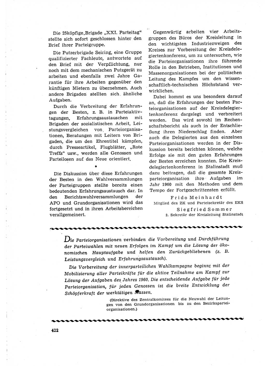 Neuer Weg (NW), Organ des Zentralkomitees (ZK) der SED (Sozialistische Einheitspartei Deutschlands) für Fragen des Parteilebens, 15. Jahrgang [Deutsche Demokratische Republik (DDR)] 1960, Seite 422 (NW ZK SED DDR 1960, S. 422)