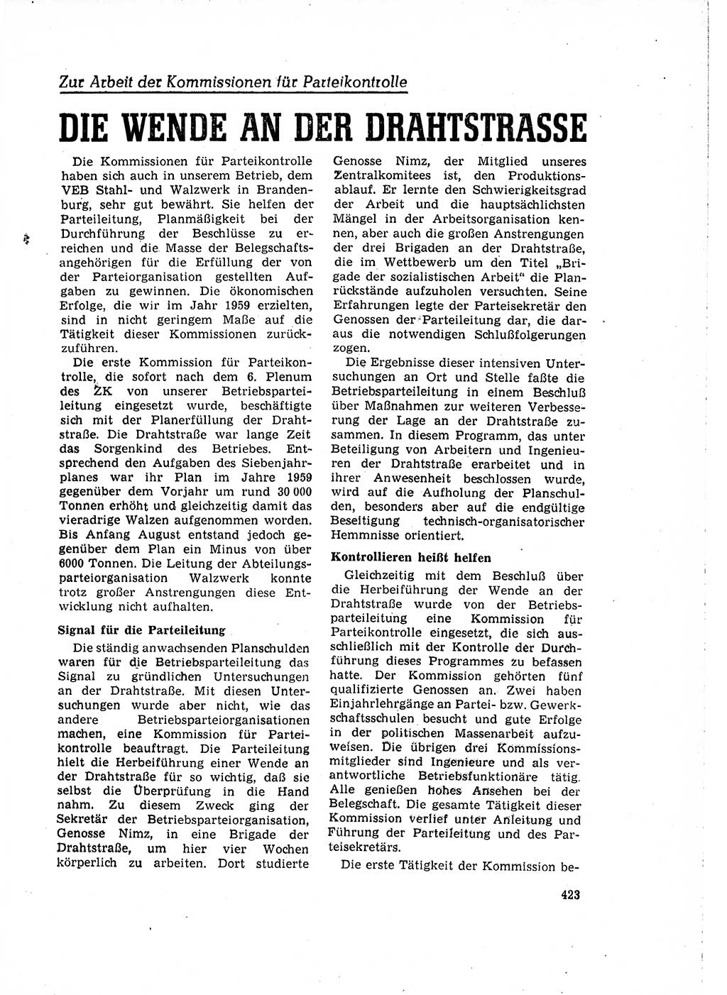 Neuer Weg (NW), Organ des Zentralkomitees (ZK) der SED (Sozialistische Einheitspartei Deutschlands) für Fragen des Parteilebens, 15. Jahrgang [Deutsche Demokratische Republik (DDR)] 1960, Seite 423 (NW ZK SED DDR 1960, S. 423)