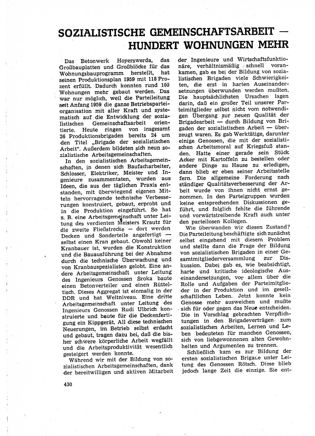 Neuer Weg (NW), Organ des Zentralkomitees (ZK) der SED (Sozialistische Einheitspartei Deutschlands) für Fragen des Parteilebens, 15. Jahrgang [Deutsche Demokratische Republik (DDR)] 1960, Seite 430 (NW ZK SED DDR 1960, S. 430)